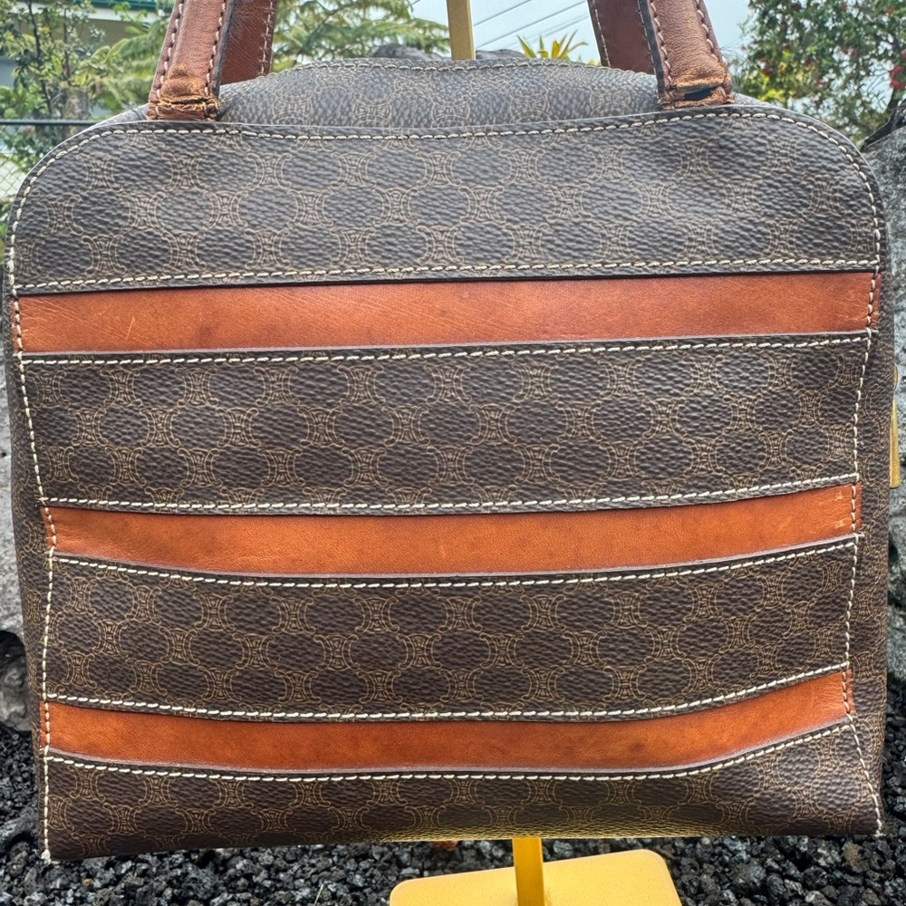 CELINE Macadam Handbag Brown PVC Leather Satchel Top Handle - Picture 6 of 17